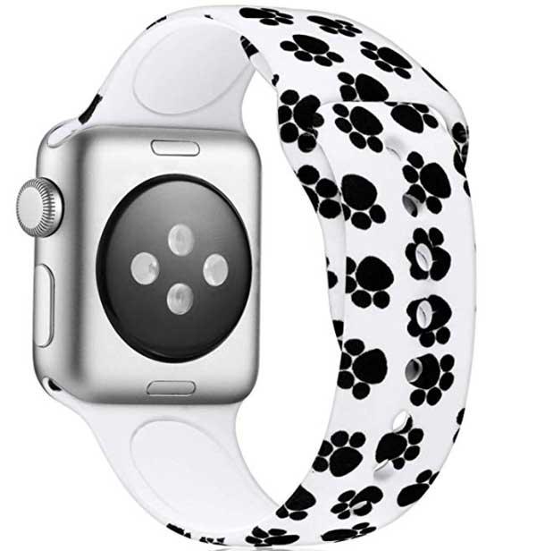 Nadruk łapy kota na miękkim silikonowym pasku Apple Watch