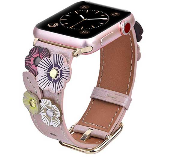 Skórzane paski V-Moro w kwiaty do zegarka Apple Watch