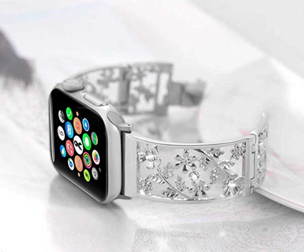 Kwiatowy pasek z metalowym paskiem do zegarka Apple Watch