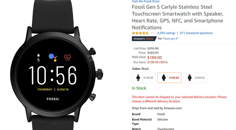 Fossil Gen 5 Carlyle HR Stal nierdzewna dostępna w Amazon Prime