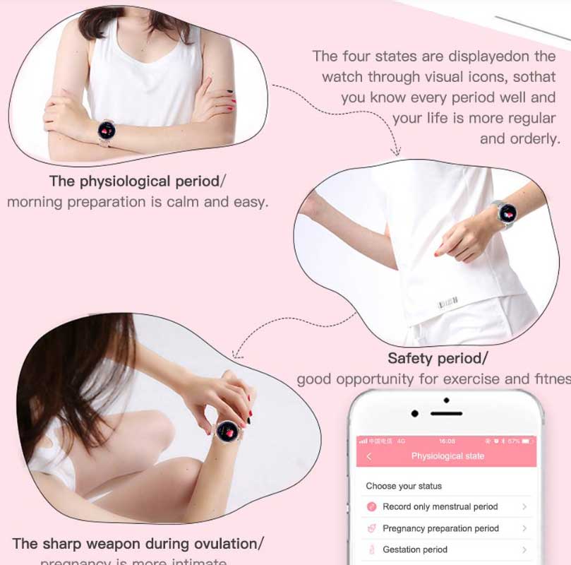 Kobieta-fizjologiczna-okres-śledzenie-dla-Makibes-NY12-smartwatch