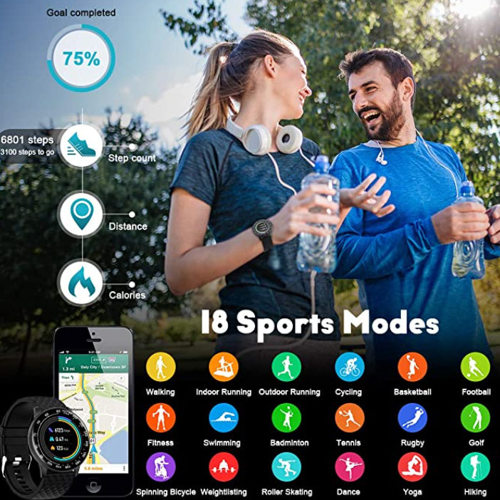 Peakfun Smartwatch, okrągły model- 18 tryb sportowy!
