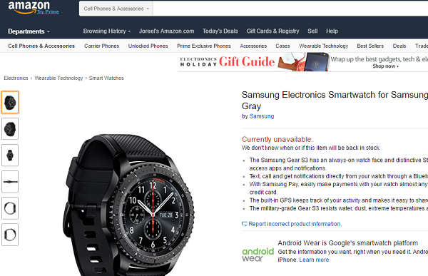 Samsung Gear S3 już dostępny na Amazon.com