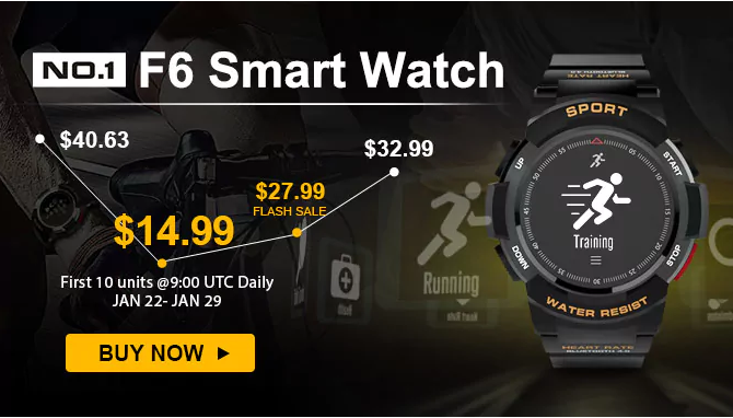 No.1 F6 Smartwatch WYPRZEDAŻ 27,99 USD, pierwsze 10 sztuk tylko 14,99 USD