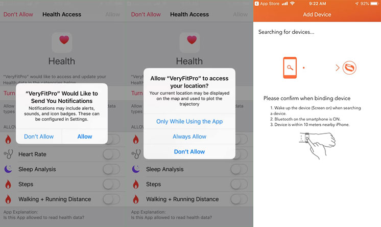 Uprawnienia aplikacji VeryFitProapp