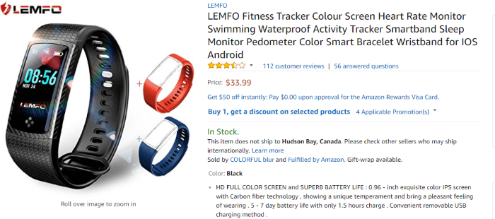 LEMFO Fitness Trackery i Smartwatch Umowa na Amazon Coupon Code Inside