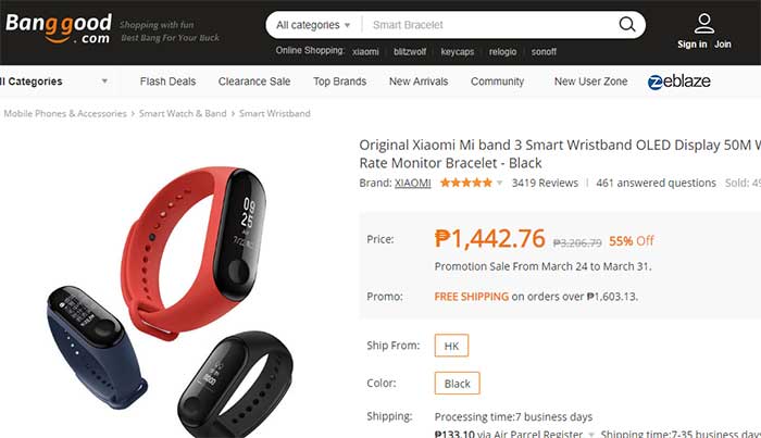 Kod kuponu Xiaomi Mi Band 3 na Banggood.com